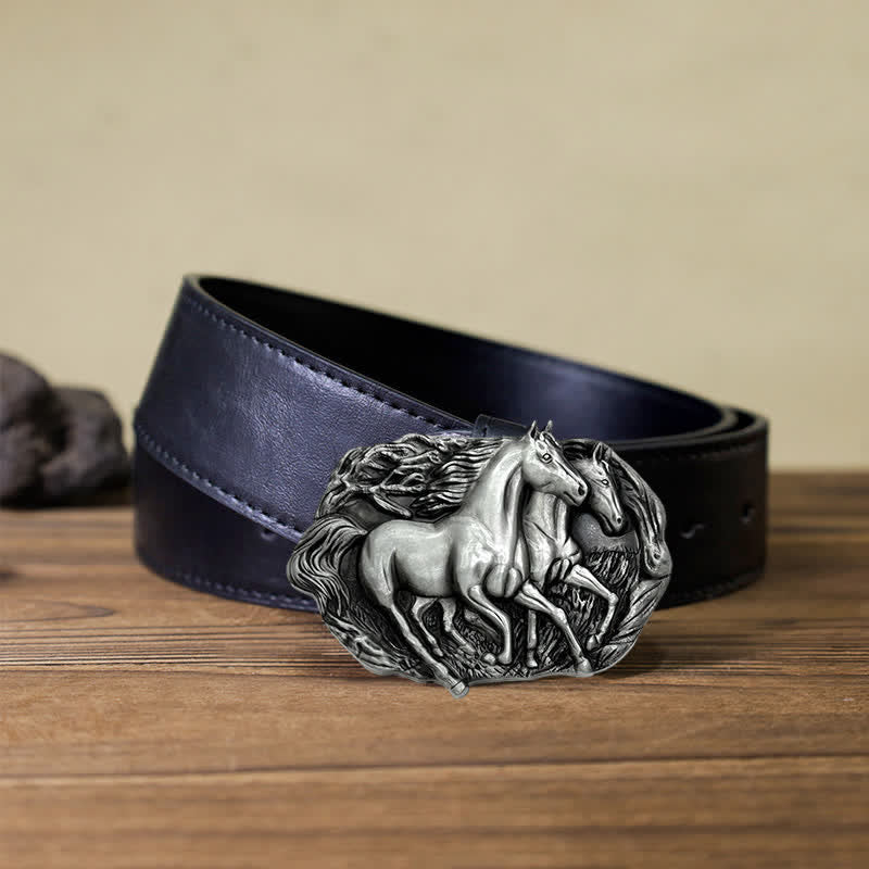 Men's DIY Wild Running Horses Buckle Leather Belt