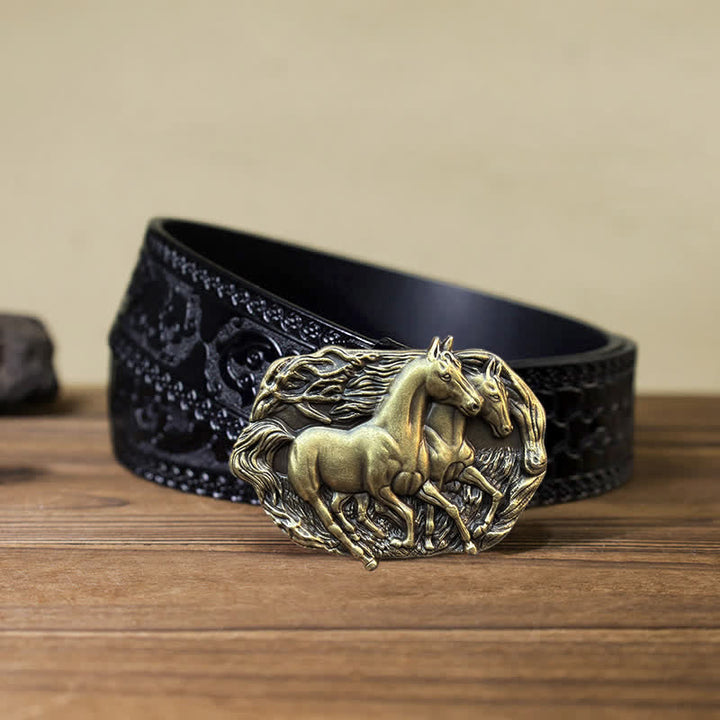 Men's DIY Wild Running Horses Buckle Leather Belt