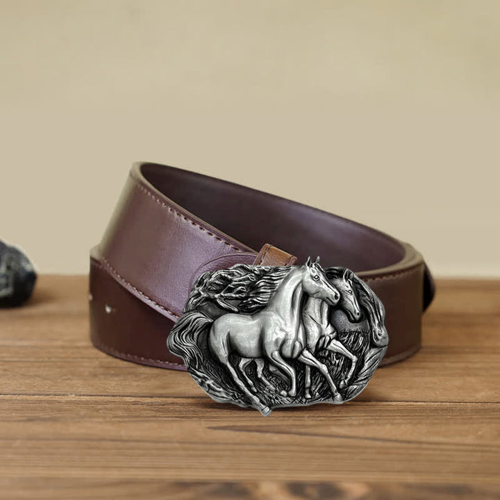 Men's DIY Wild Running Horses Buckle Leather Belt