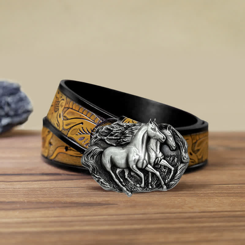 Men's DIY Wild Running Horses Buckle Leather Belt