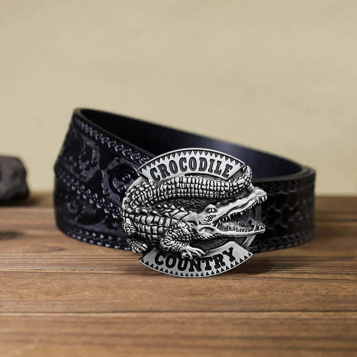 Men's DIY Jungle Crocodile Country Buckle Leather Belt