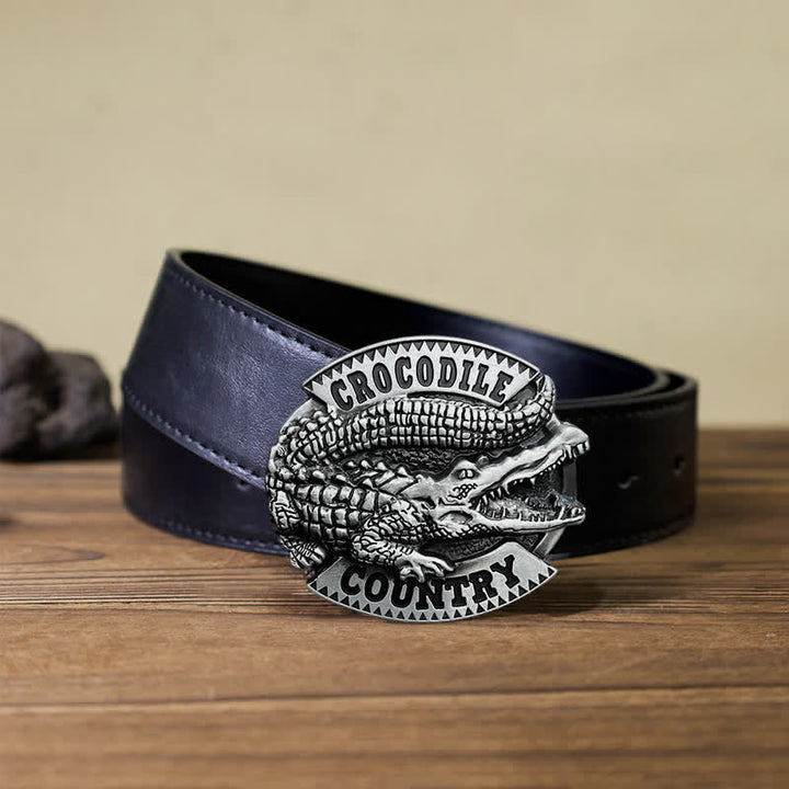 Men's DIY Jungle Crocodile Country Buckle Leather Belt