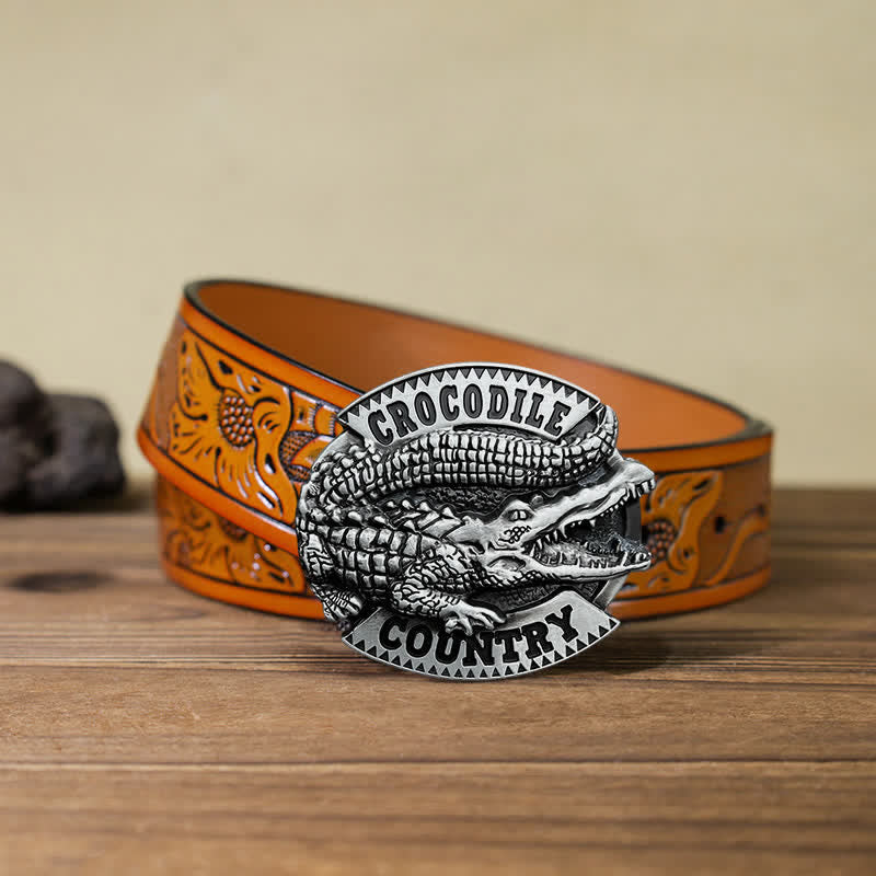 Men's DIY Jungle Crocodile Country Buckle Leather Belt