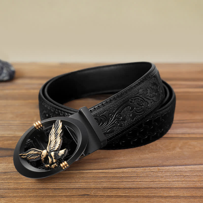 Men's DIY Eagle Black Hollow Automatic Buckle Leather Belt