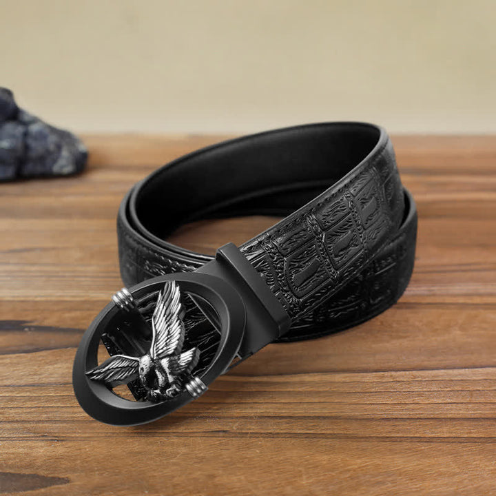 Men's DIY Eagle Black Hollow Automatic Buckle Leather Belt