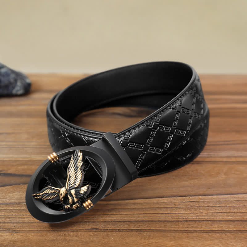 Men's DIY Eagle Black Hollow Automatic Buckle Leather Belt