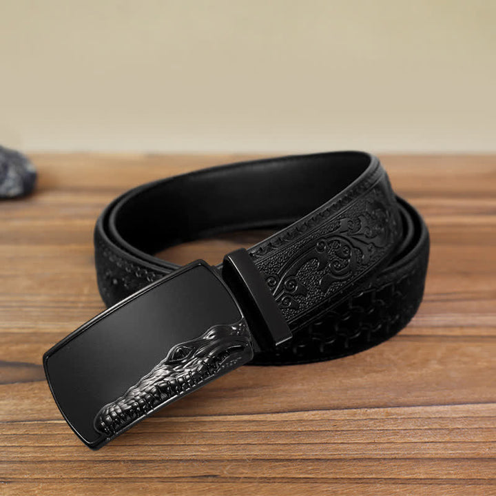 Men's DIY Black Crocodile Head Automatic Buckle Leather Belt