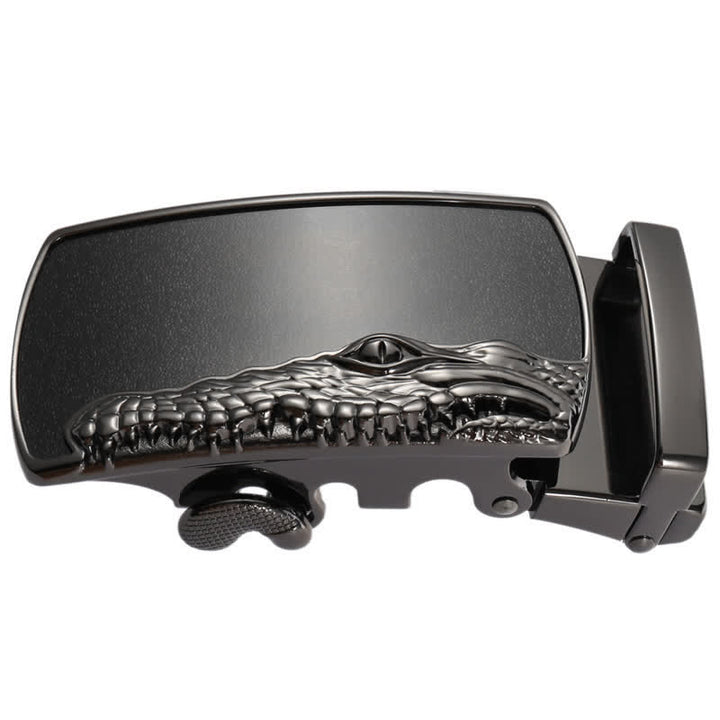 Men's DIY Black Crocodile Head Automatic Buckle Leather Belt