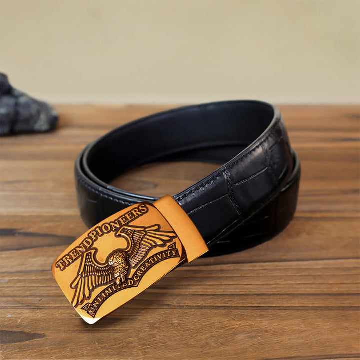 Men's DIY Antique Gold Eagle Automatic Buckle Leather Belt