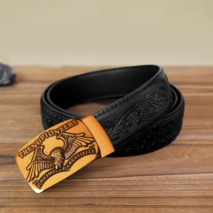 Men's DIY Antique Gold Eagle Automatic Buckle Leather Belt