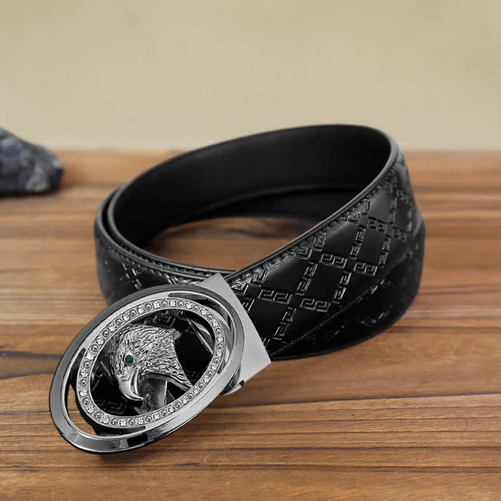 Men's DIY Rhinestone Eagle Automatic Buckle Leather Belt