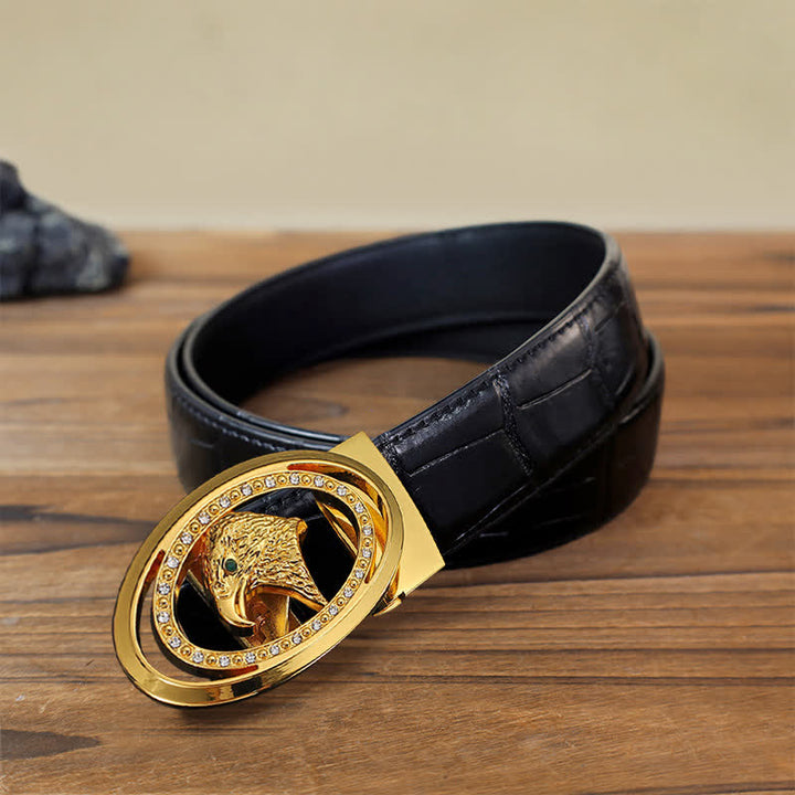 Men's DIY Rhinestone Eagle Automatic Buckle Leather Belt