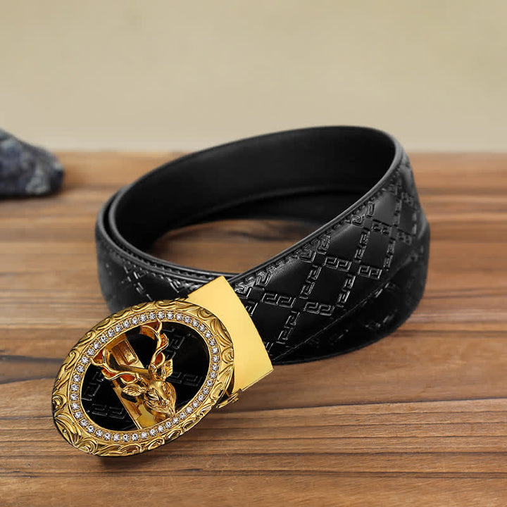 Men's DIY Rhinestone Deer Automatic Buckle Leather Belt