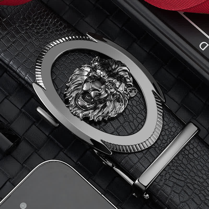 Men's Lion Business Hollow Automatic Buckle Leather Belt