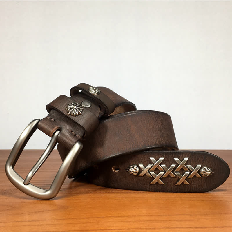 Men's Retro Decorative Carving Rivet Leather Belt