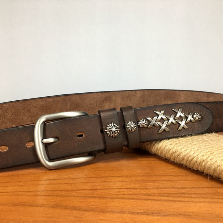 Men's Retro Decorative Carving Rivet Leather Belt