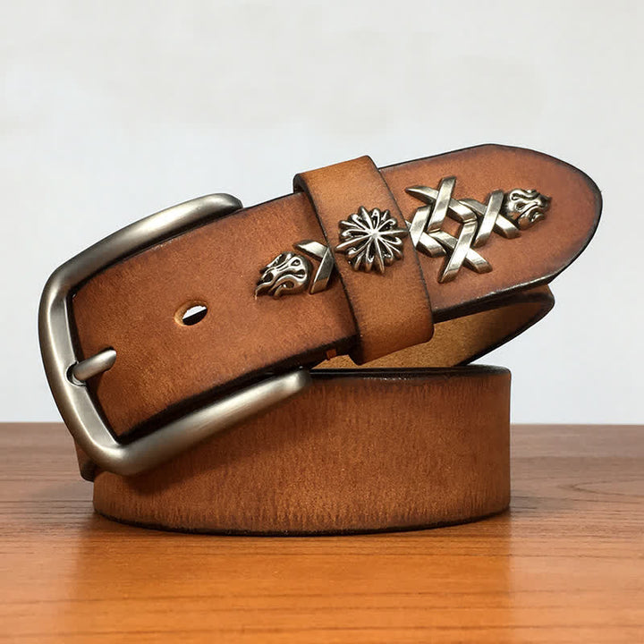 Men's Retro Decorative Carving Rivet Leather Belt