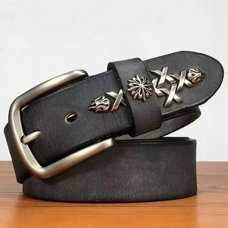 Men's Retro Decorative Carving Rivet Leather Belt