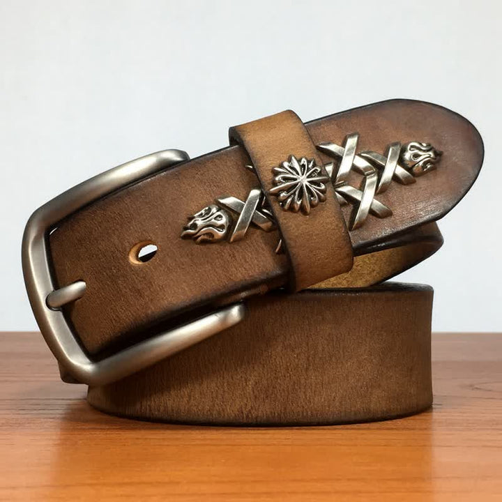 Men's Retro Decorative Carving Rivet Leather Belt