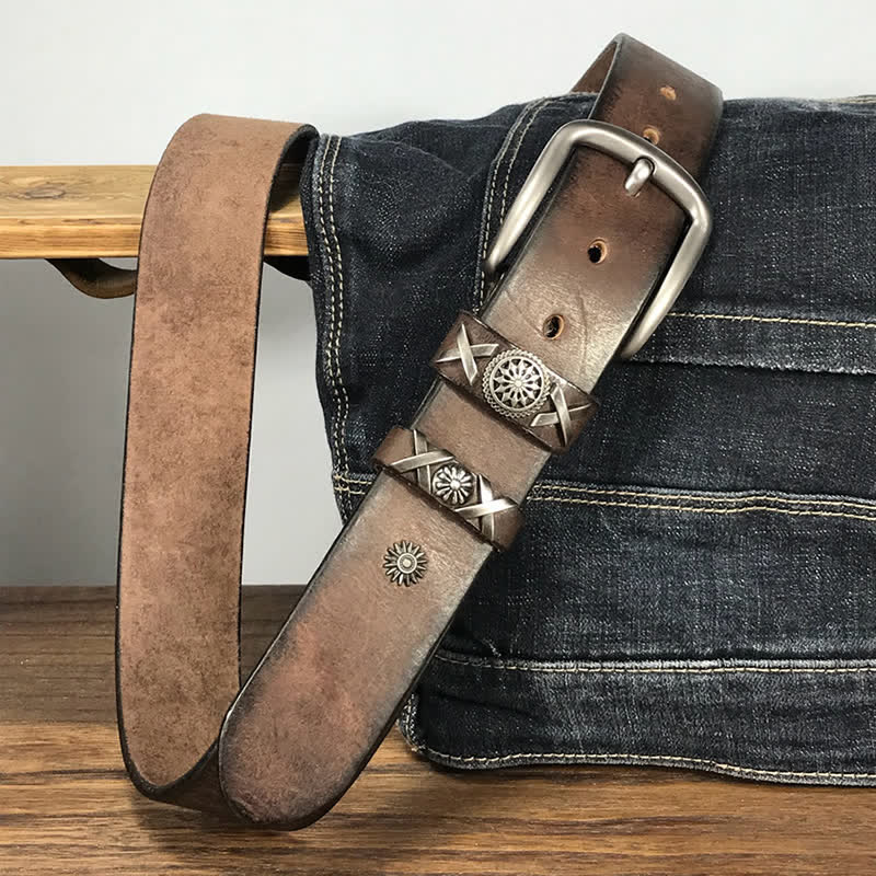 Men's Unique Rivet Studded Handmade Leather Belt