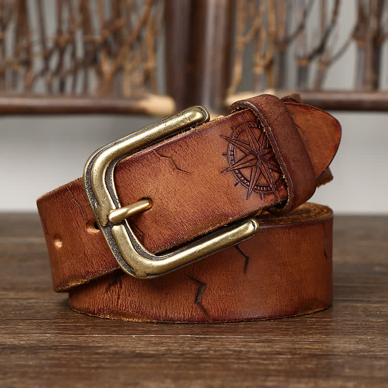 Men's Distressed Embossed Rudder Pattern Leather Belt