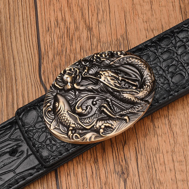 Men's Dragon Fish Crocodile Pattern Leather Belt