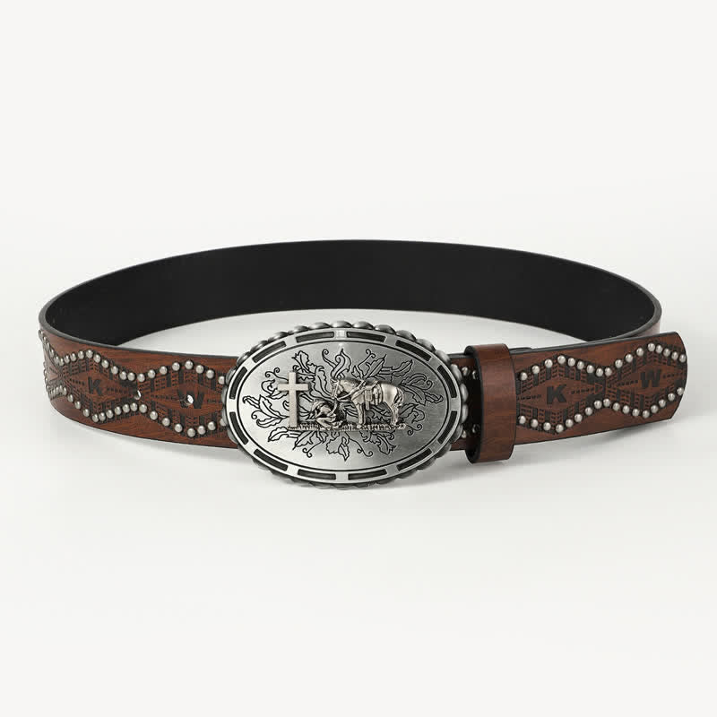 Women's Prayer Buckle Rivet Studded Leather Belt