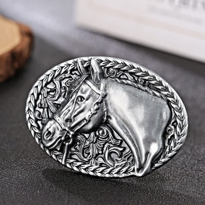 Men's DIY Engraved Horse Head Buckle Leather Belt