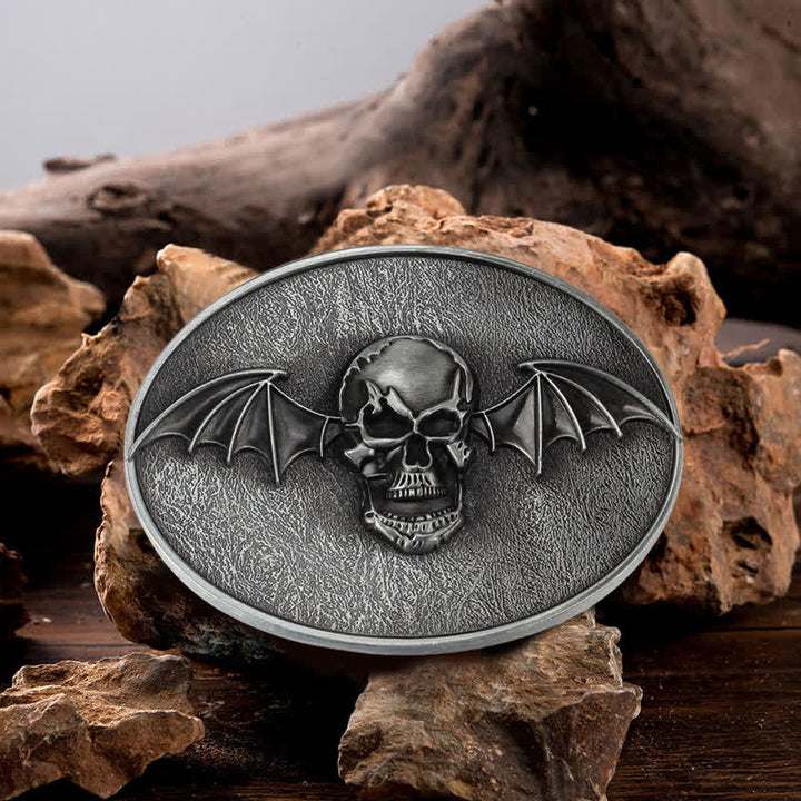 Men's DIY Punk Bat Wings Skull Buckle Leather Belt