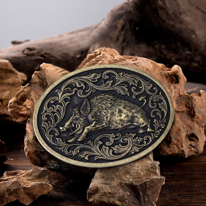 Men's DIY Novelty Wild Boar Buckle Leather Belt