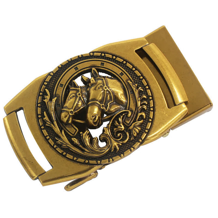 Men's DIY Double Horse Head Automatic Buckle Leather Belt