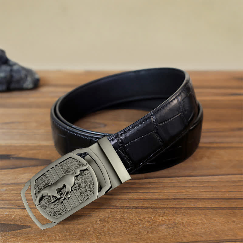 Men's DIY Running Horse Automatic Buckle Leather Belt