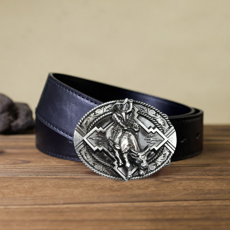 Men's DIY Rodeo Bull Rider Buckle Leather Belt