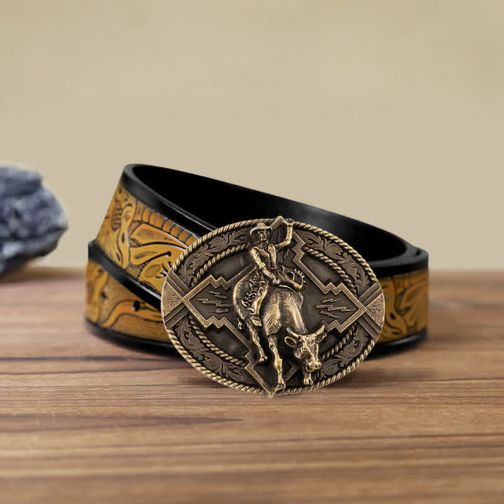 Men's DIY Rodeo Bull Rider Buckle Leather Belt