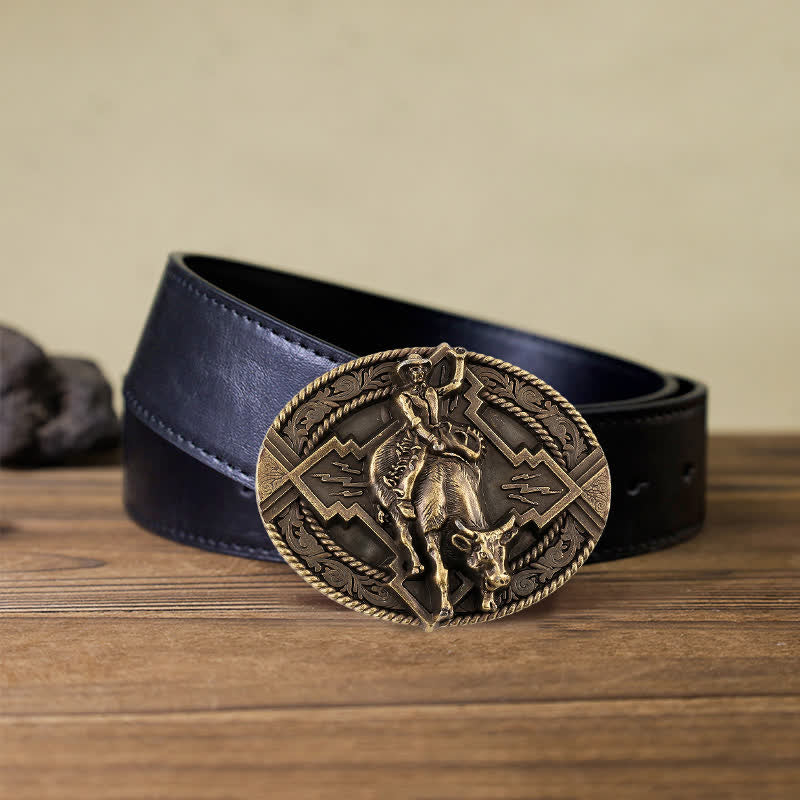 Men's DIY Rodeo Bull Rider Buckle Leather Belt