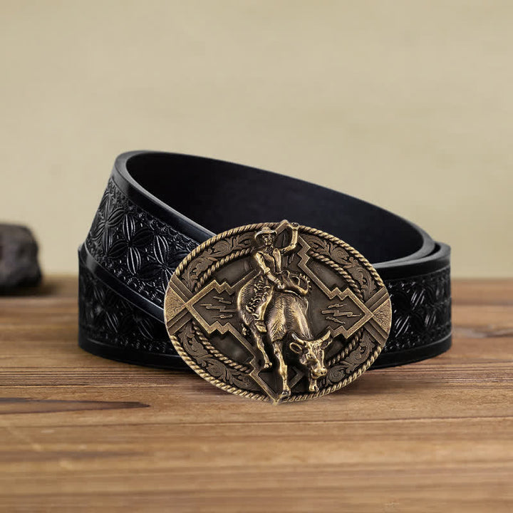 Men's DIY Rodeo Bull Rider Buckle Leather Belt