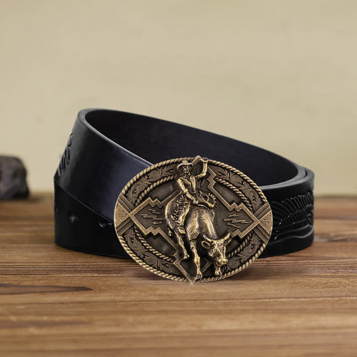 Men's DIY Rodeo Bull Rider Buckle Leather Belt