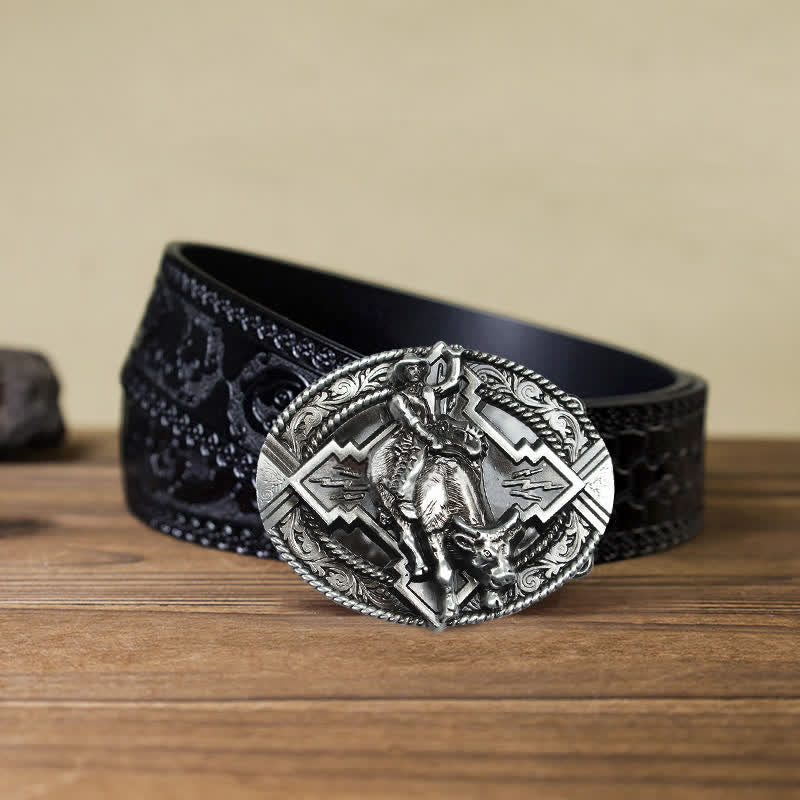 Men's DIY Rodeo Bull Rider Buckle Leather Belt