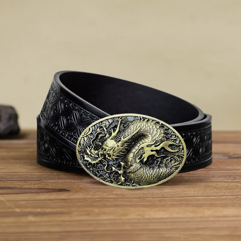 Men's DIY Large Fire Dragon Buckle Leather Belt