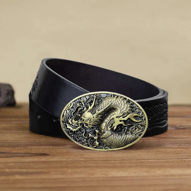 Men's DIY Large Fire Dragon Buckle Leather Belt