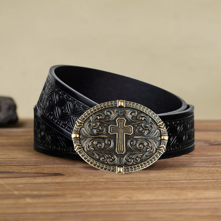 Men's DIY Center Cross Attitude Buckle Leather Belt