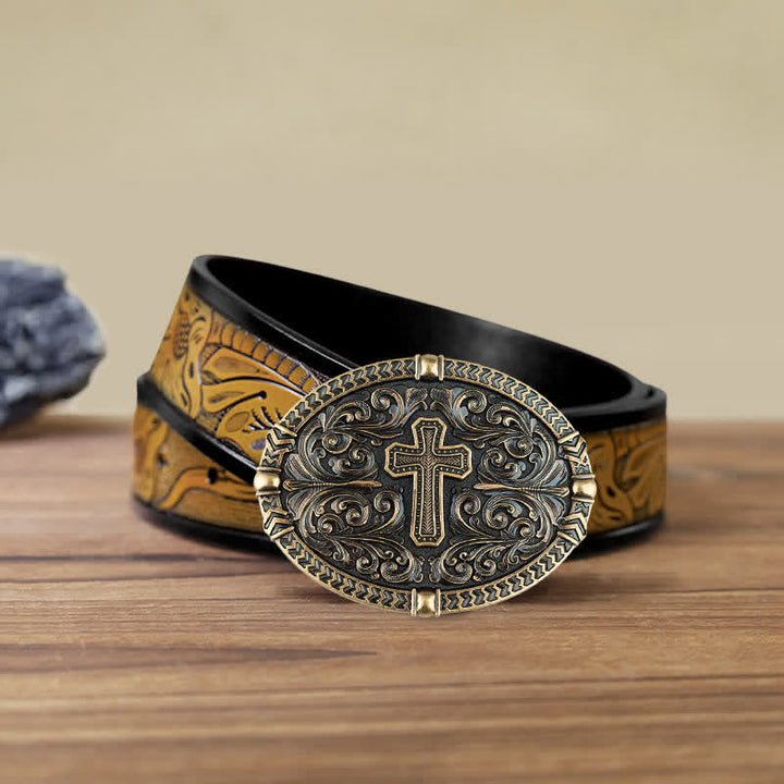 Men's DIY Center Cross Attitude Buckle Leather Belt