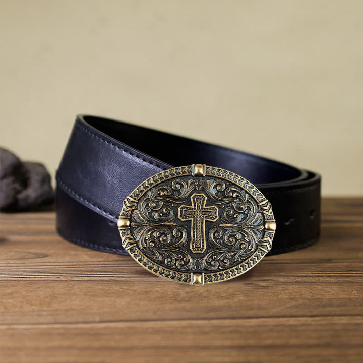 Men's DIY Center Cross Attitude Buckle Leather Belt