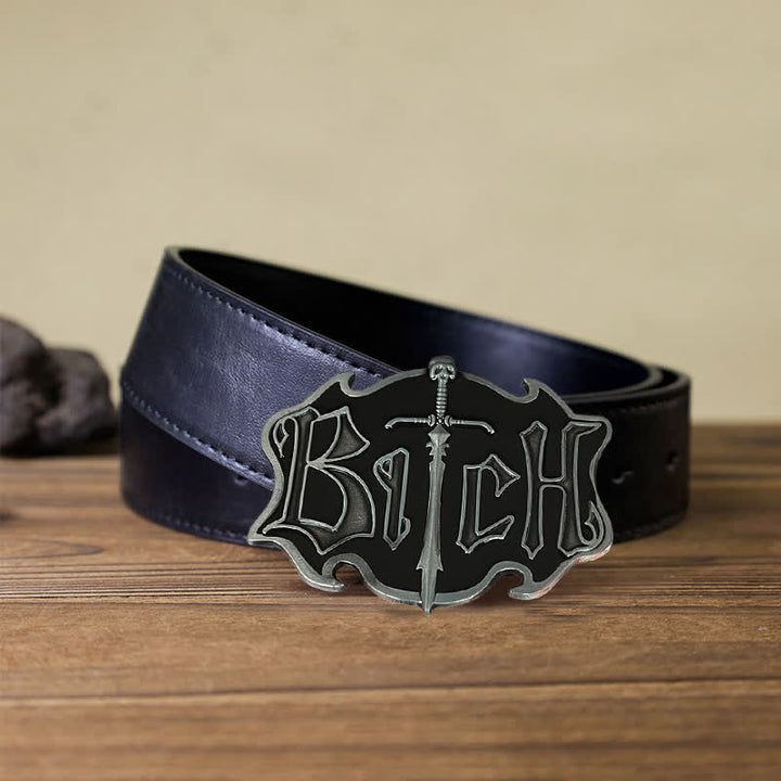 Men's DIY Skull Sword Black Enamel Buckle Leather Belt