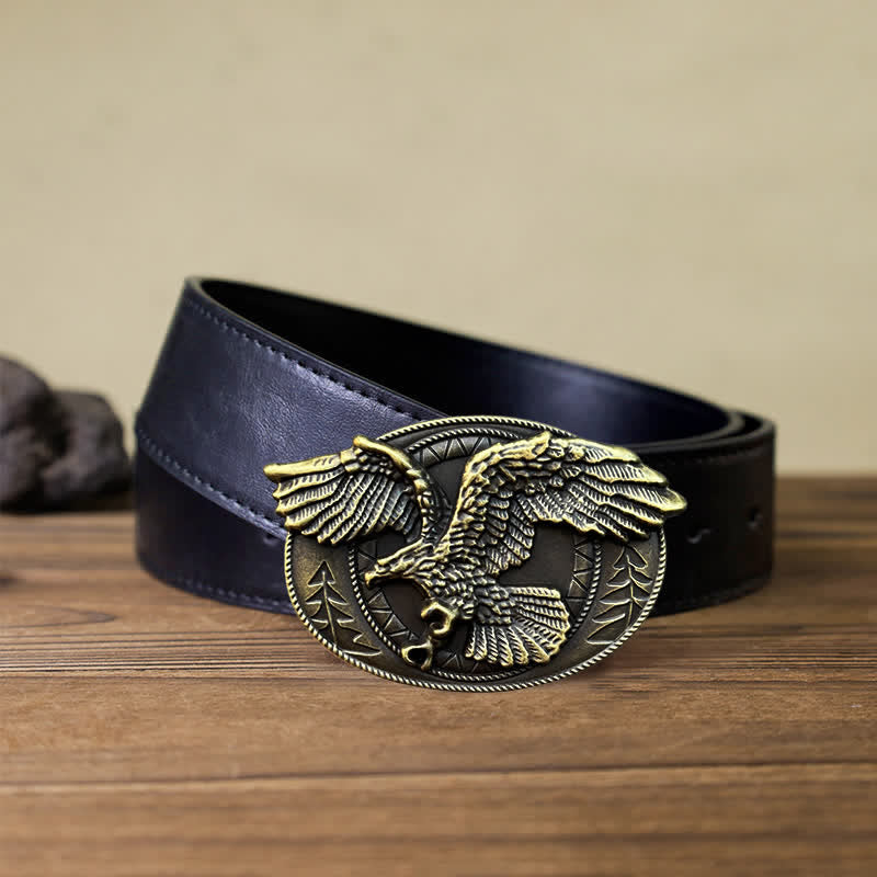 Men's DIY Flying Bald Eagle Buckle Leather Belt