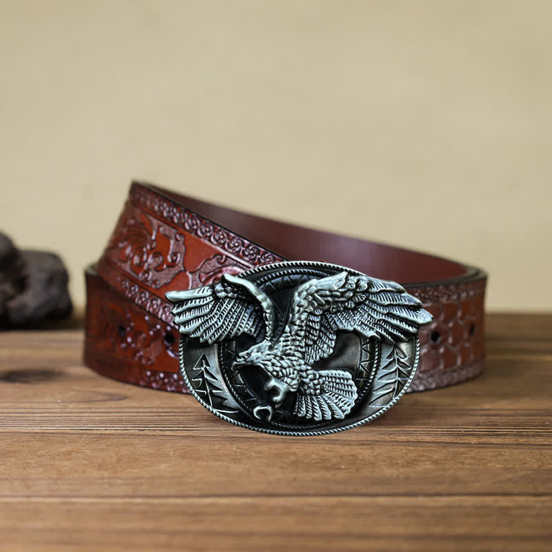 Men's DIY Flying Bald Eagle Buckle Leather Belt