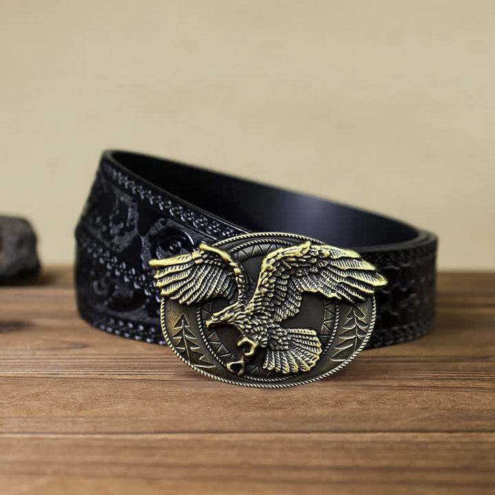 Men's DIY Flying Bald Eagle Buckle Leather Belt