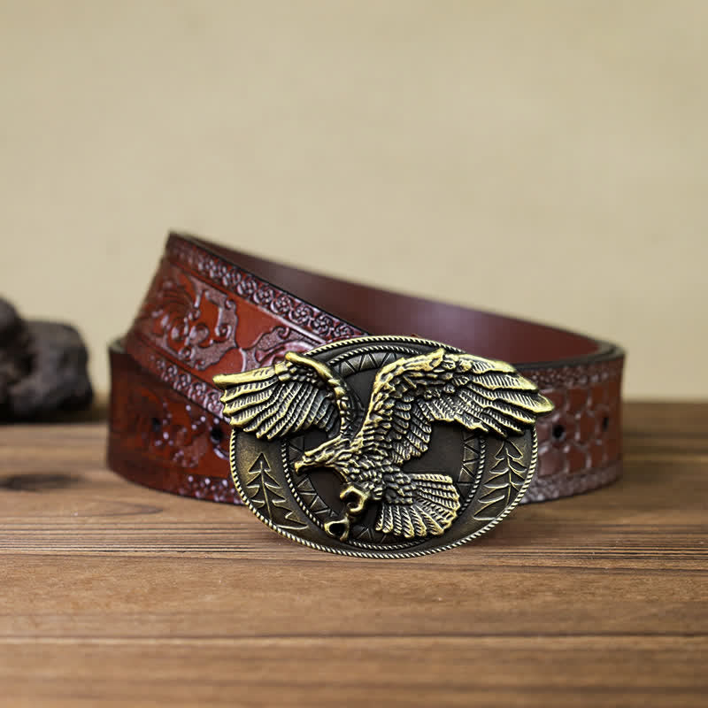 Men's DIY Flying Bald Eagle Buckle Leather Belt