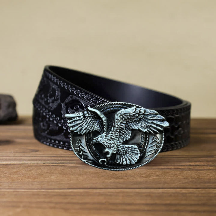 Men's DIY Flying Bald Eagle Buckle Leather Belt