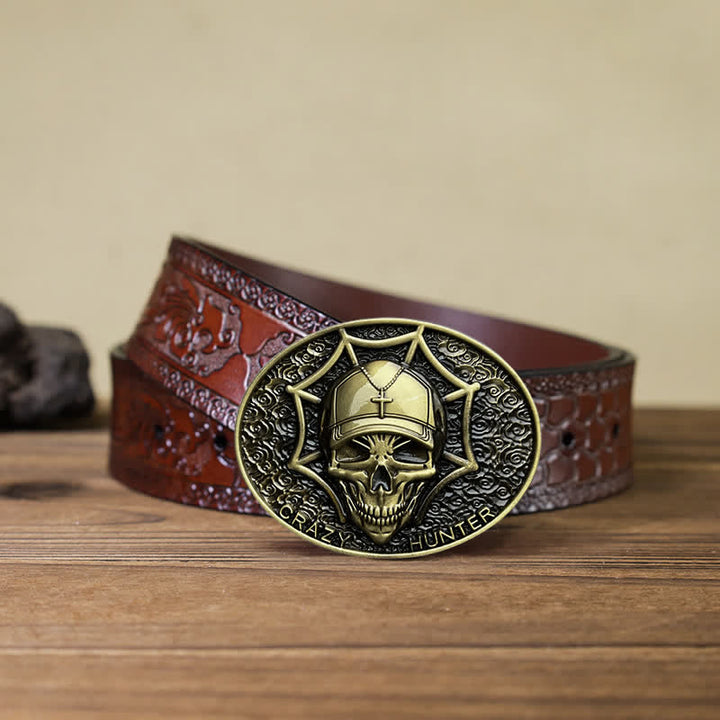 Men's DIY Crazy Hunter Skull Buckle Leather Belt